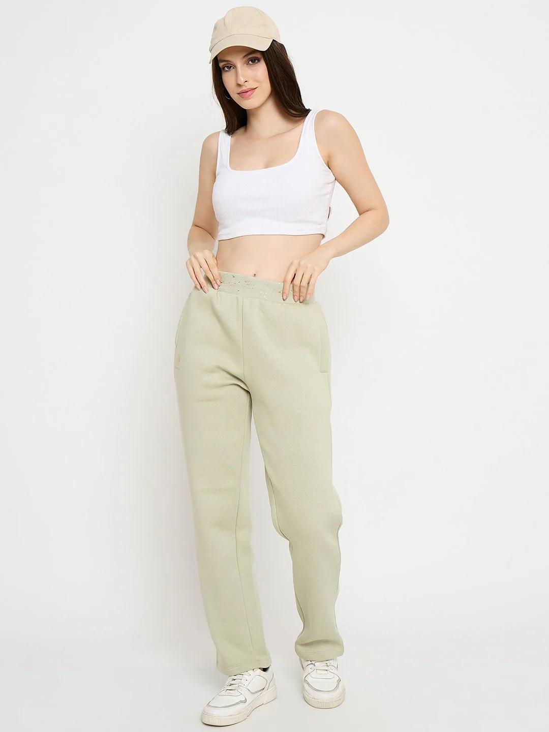 Madame Abstract Print Mint Green Tapered Track Bottoms - Image 3