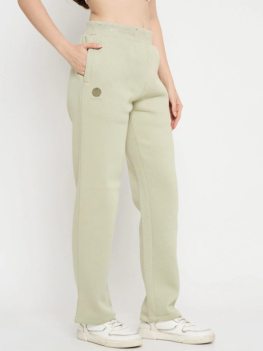 Madame Abstract Print Mint Green Tapered Track Bottoms - Image 4