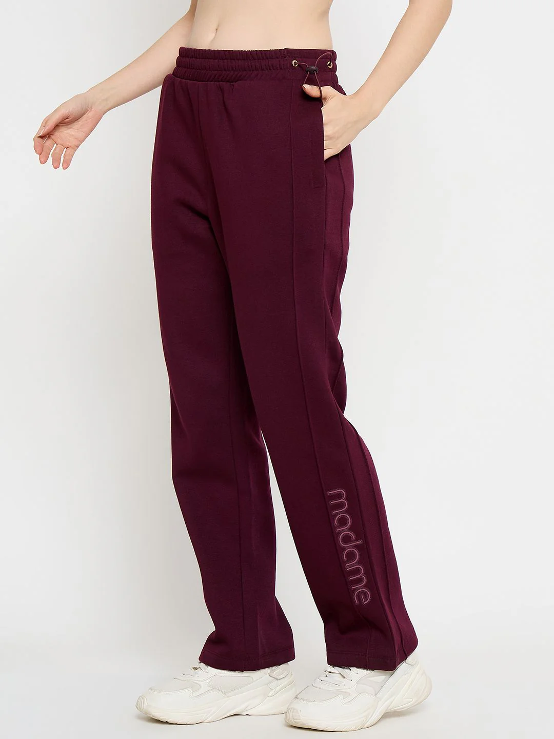 Madame Typography Print Plum Straight Track Bottoms - Image 5