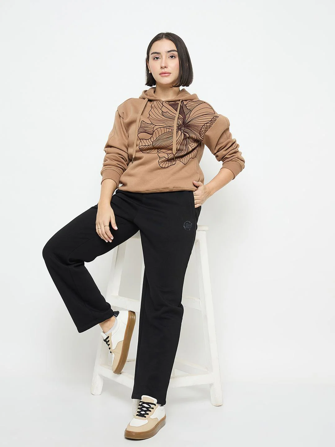 Madame Black Cotton Blend Track Bottoms - Image 3