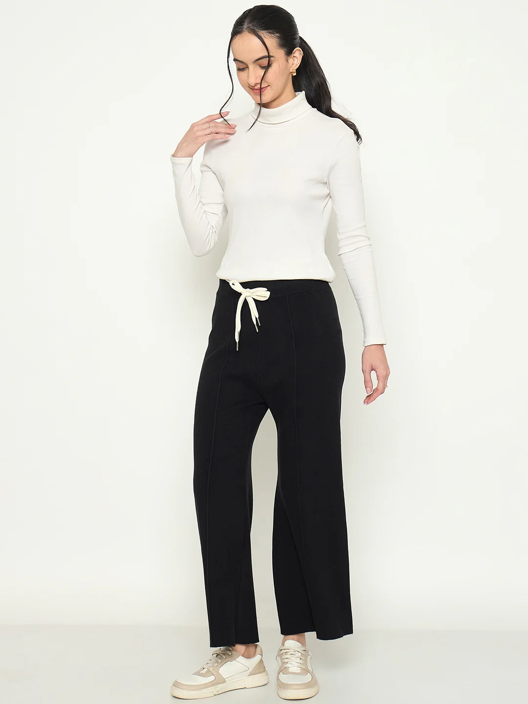 Madame Wide Leg Black Wool Bottoms - Image 2