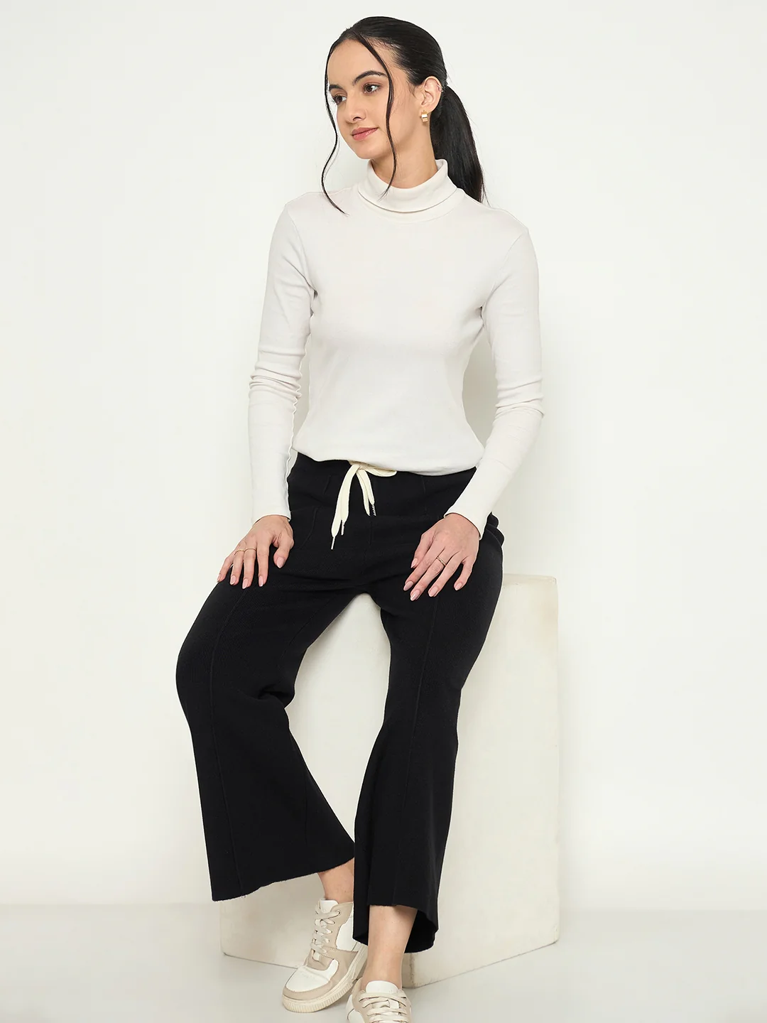 Madame Wide Leg Black Wool Bottoms - Image 3