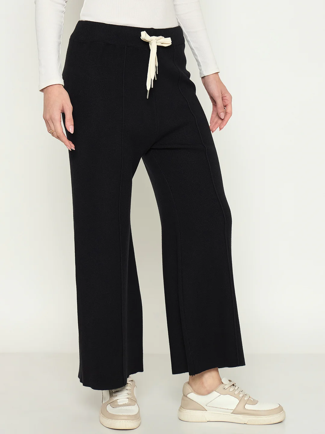 Madame Wide Leg Black Wool Bottoms - Image 4