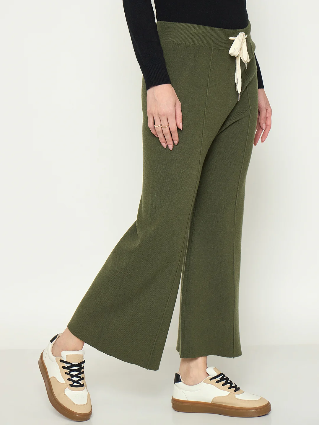 Madame Olive Green Wide Leg Wool Trousers - Image 4