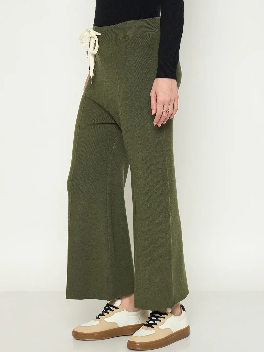 Madame Olive Green Wide Leg Wool Trousers - Image 5
