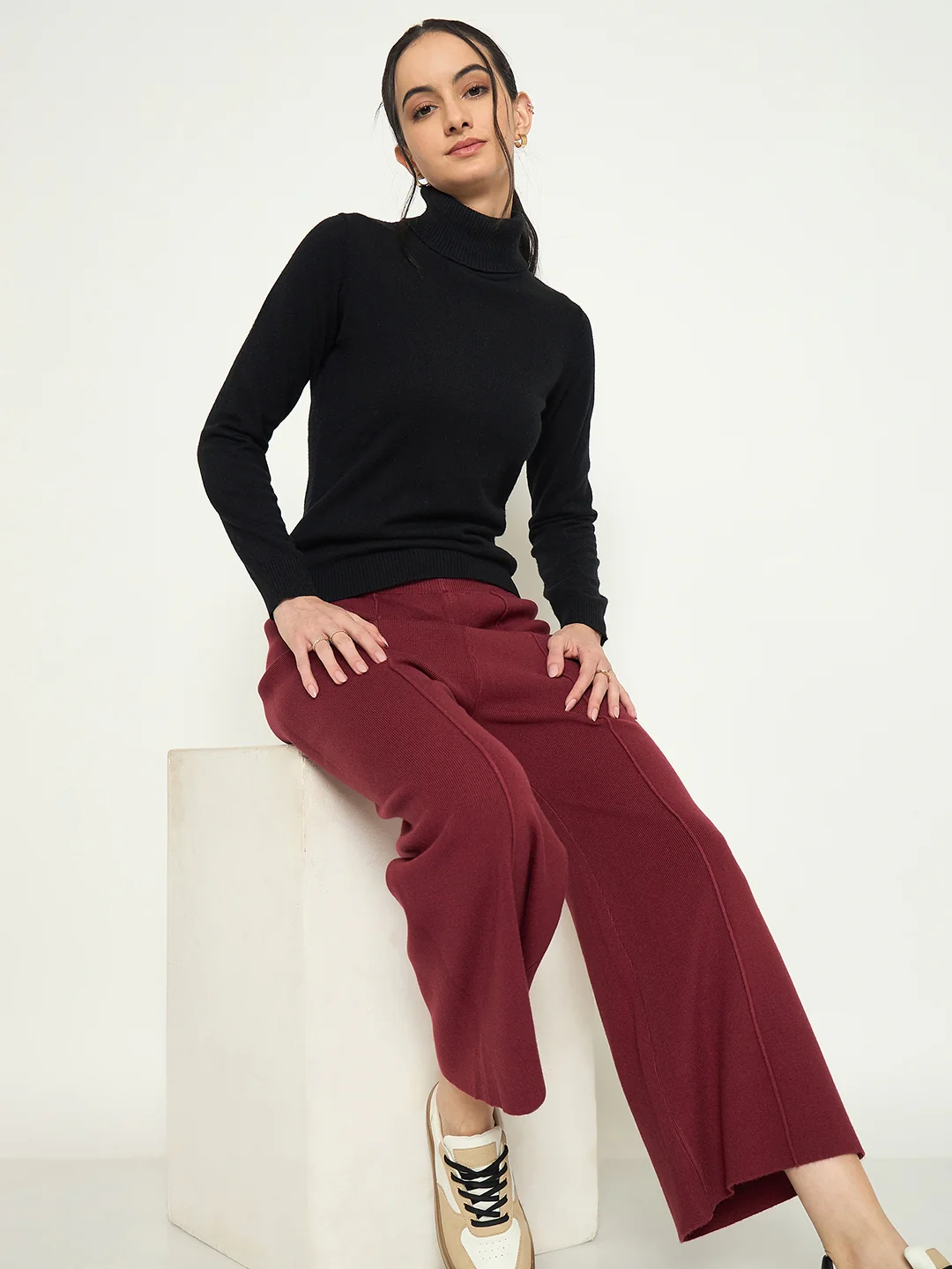 Madame Wine Colour Wide Leg Bottoms - Image 2