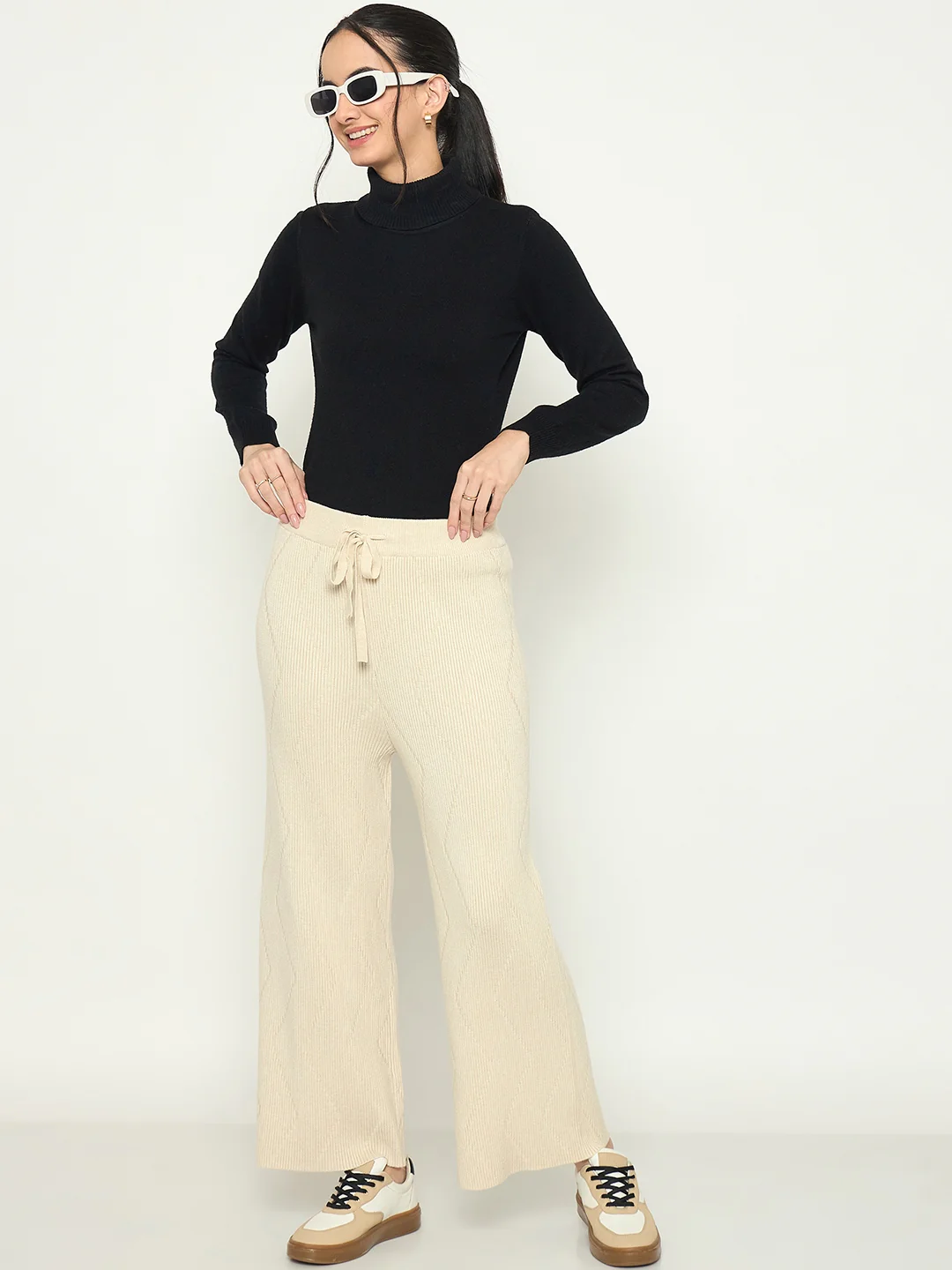 Madame Off White Colour Straight Fit Wool Bottoms - Image 3