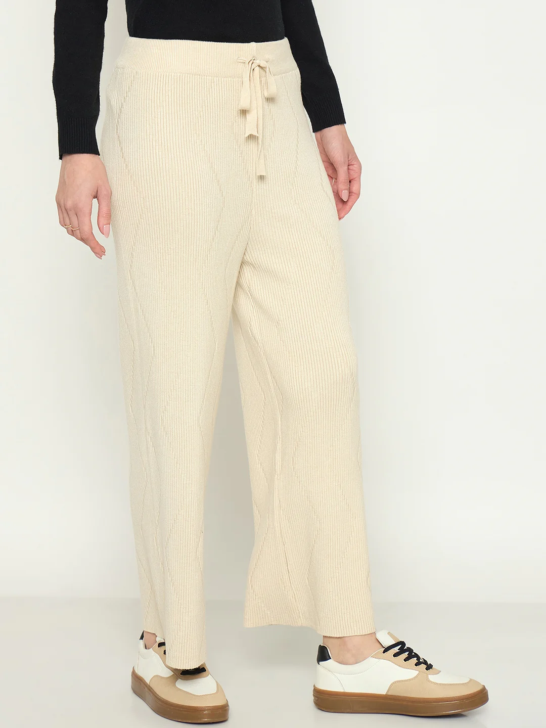 Madame Off White Colour Straight Fit Wool Bottoms - Image 4
