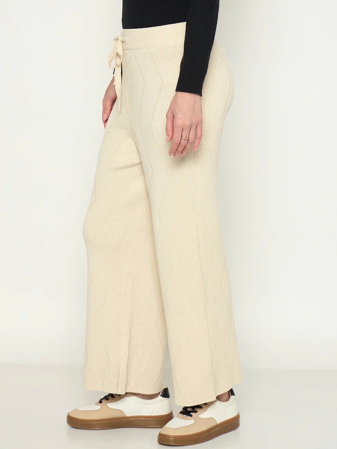 Madame Off White Colour Straight Fit Wool Bottoms - Image 5