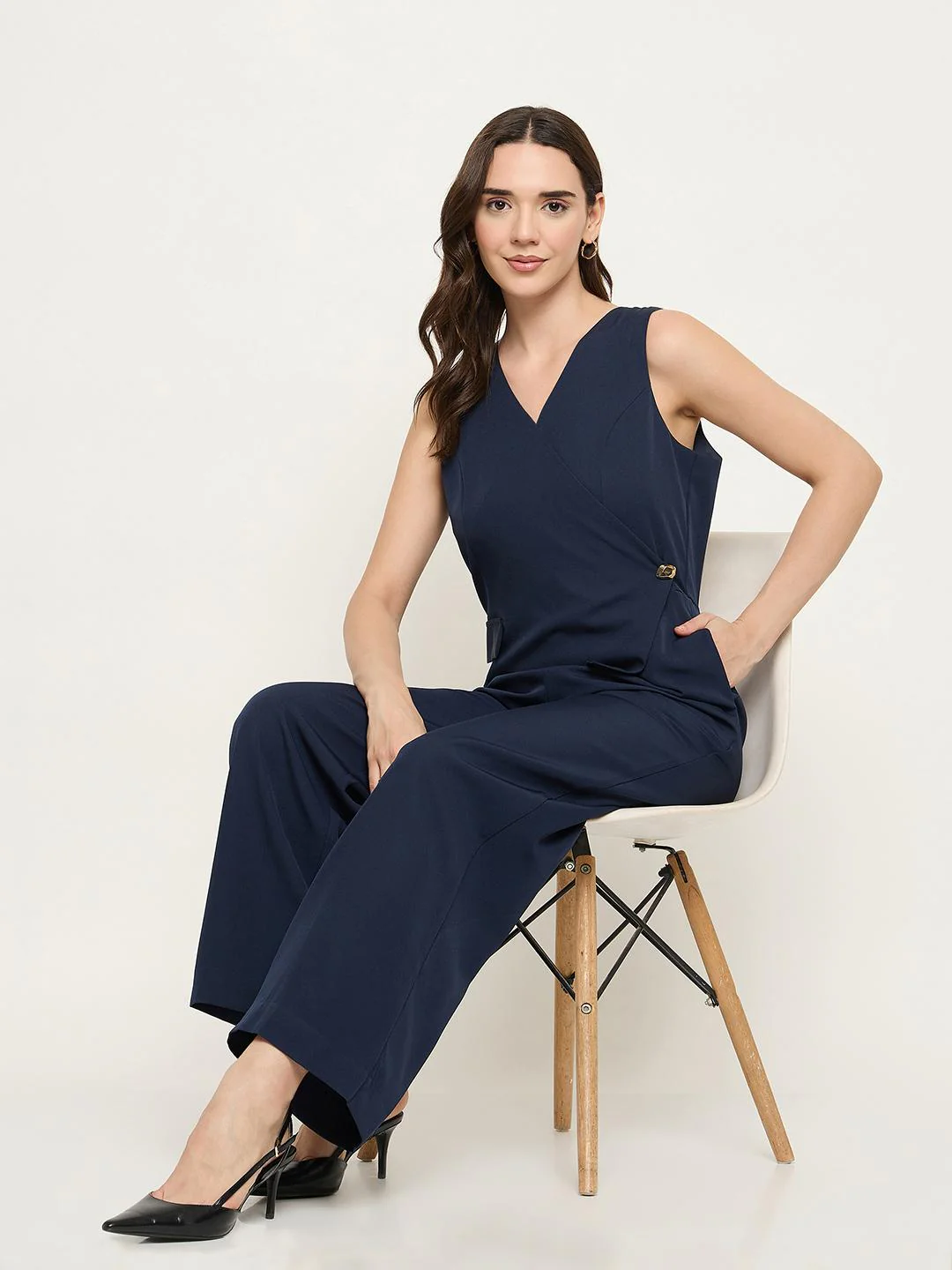 Madame Front Overlap Blue Jumpsuit - Image 2
