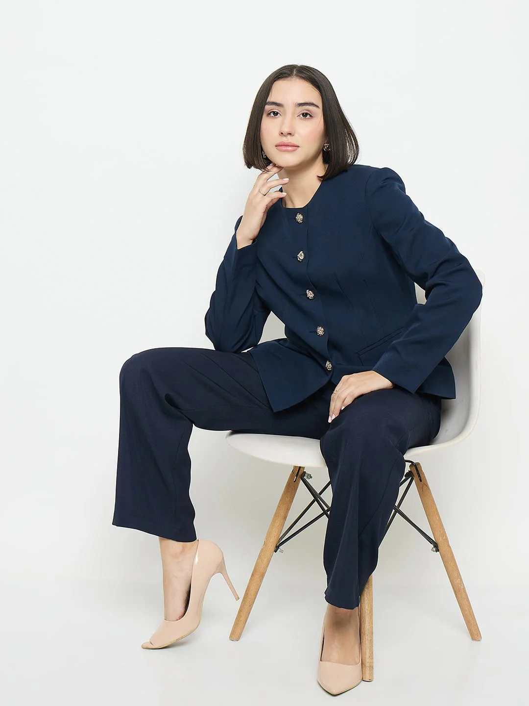 Madame Blue Round Neck Blazer - Image 3