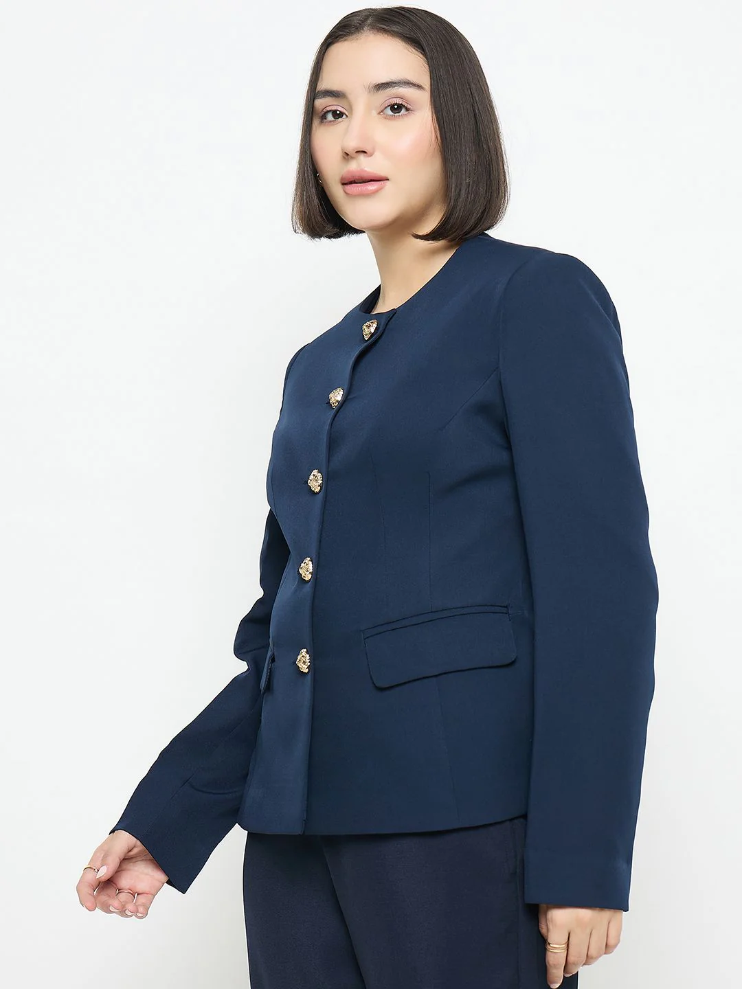 Madame Blue Round Neck Blazer - Image 5