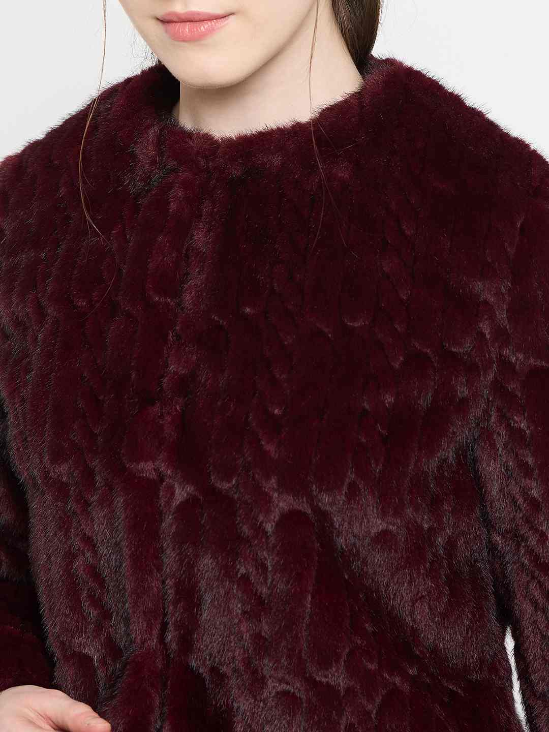 Madame Round Neck Embellished Faux Fur Blazer - Image 7
