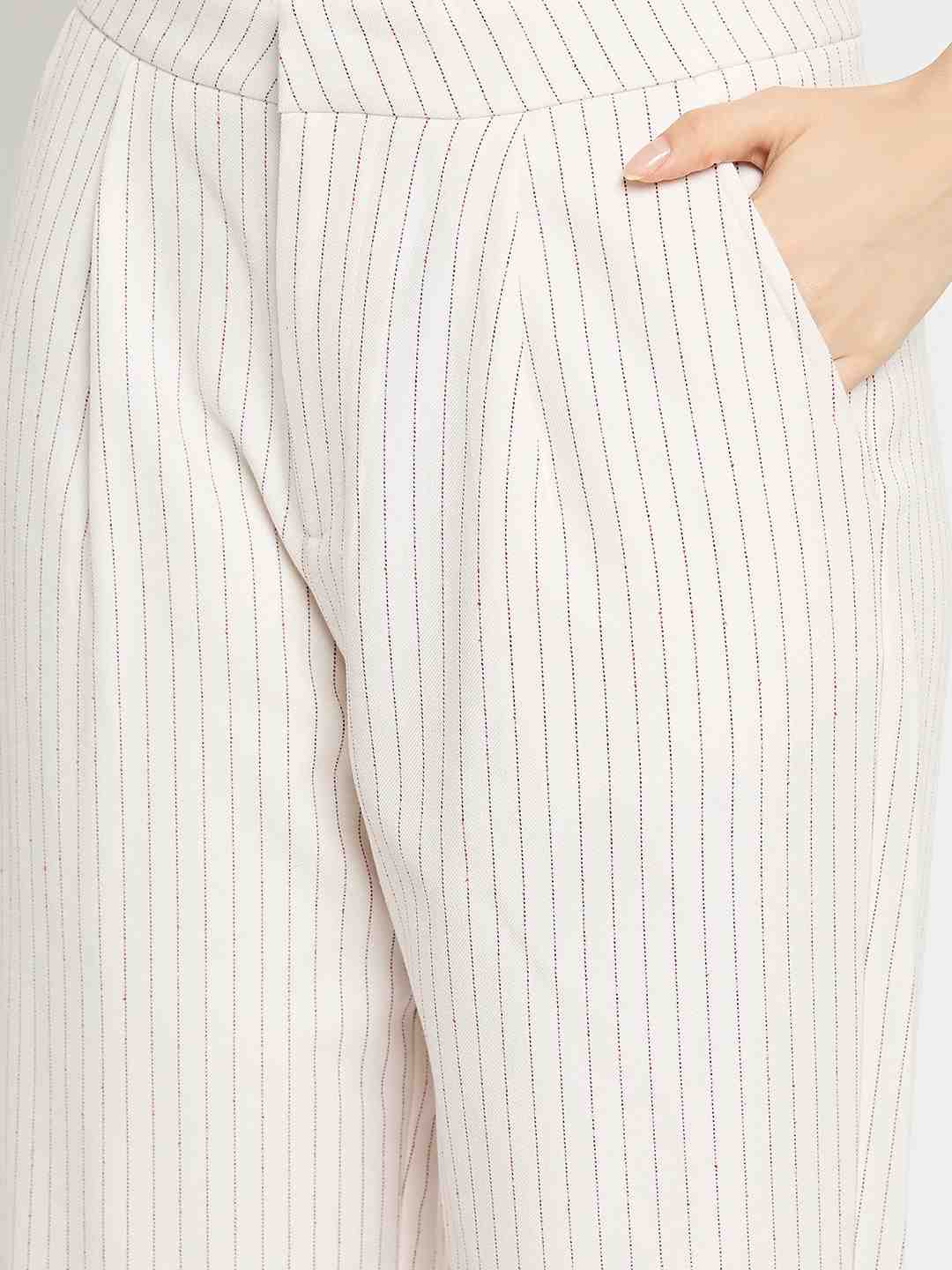 Madame Striped Top and Straight Bottoms Off White Co-ord Set - Image 7