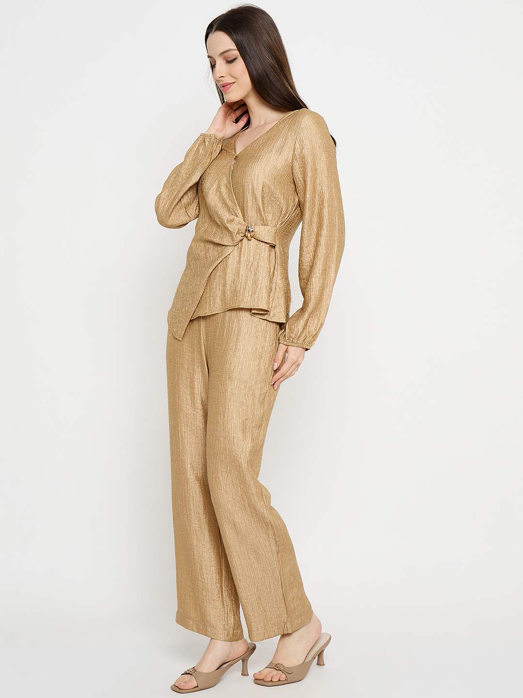Madame Tie Knot Top and Straight Bottoms Golden Yellow Co-ord Set - Image 4
