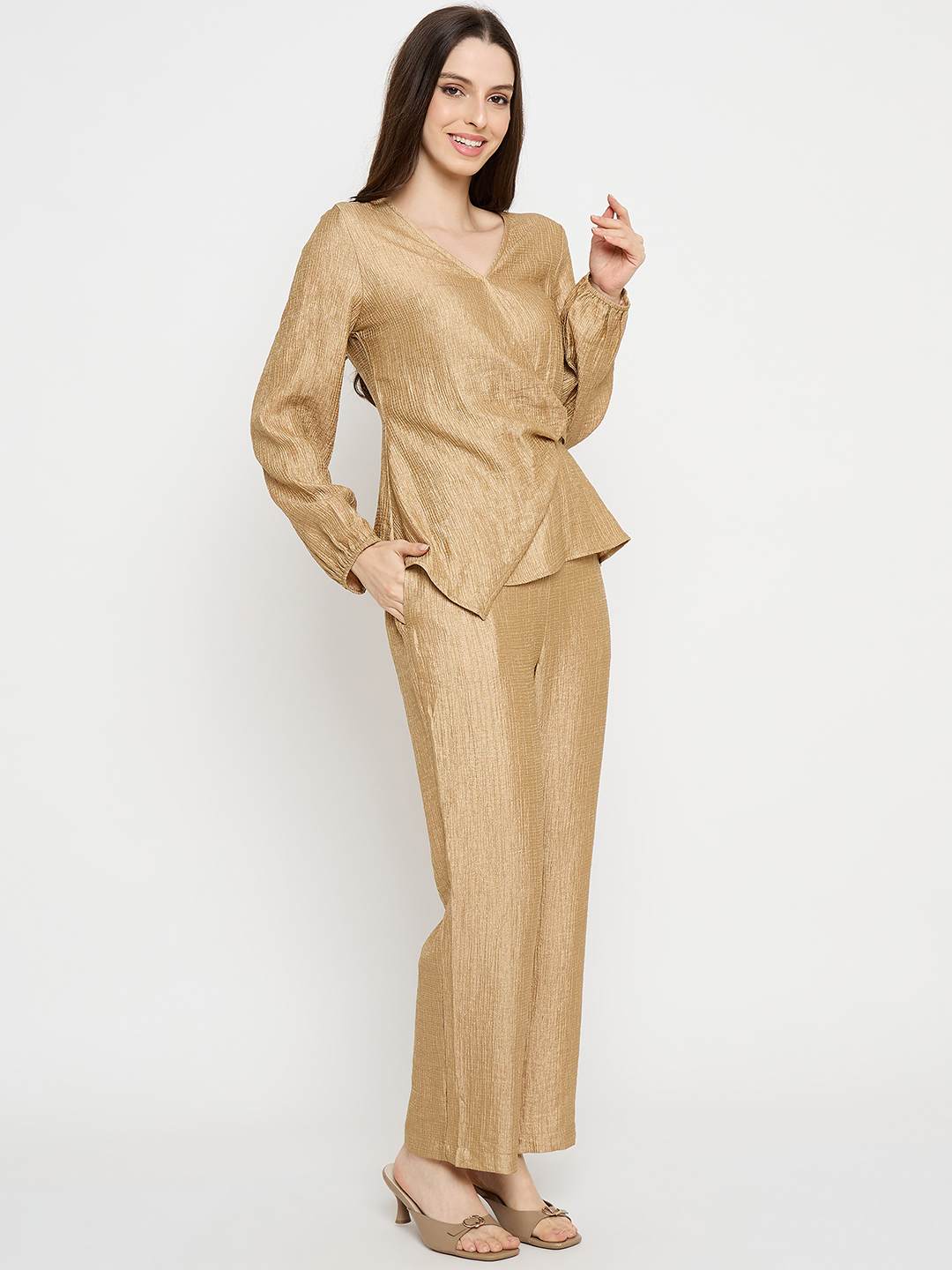 Madame Tie Knot Top and Straight Bottoms Golden Yellow Co-ord Set - Image 5
