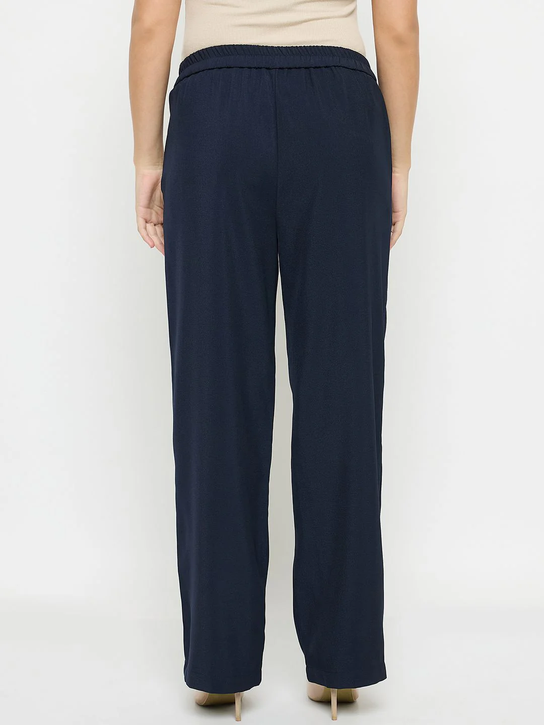 Madame Solid Straight Fit Navy Blue Trousers - Image 7