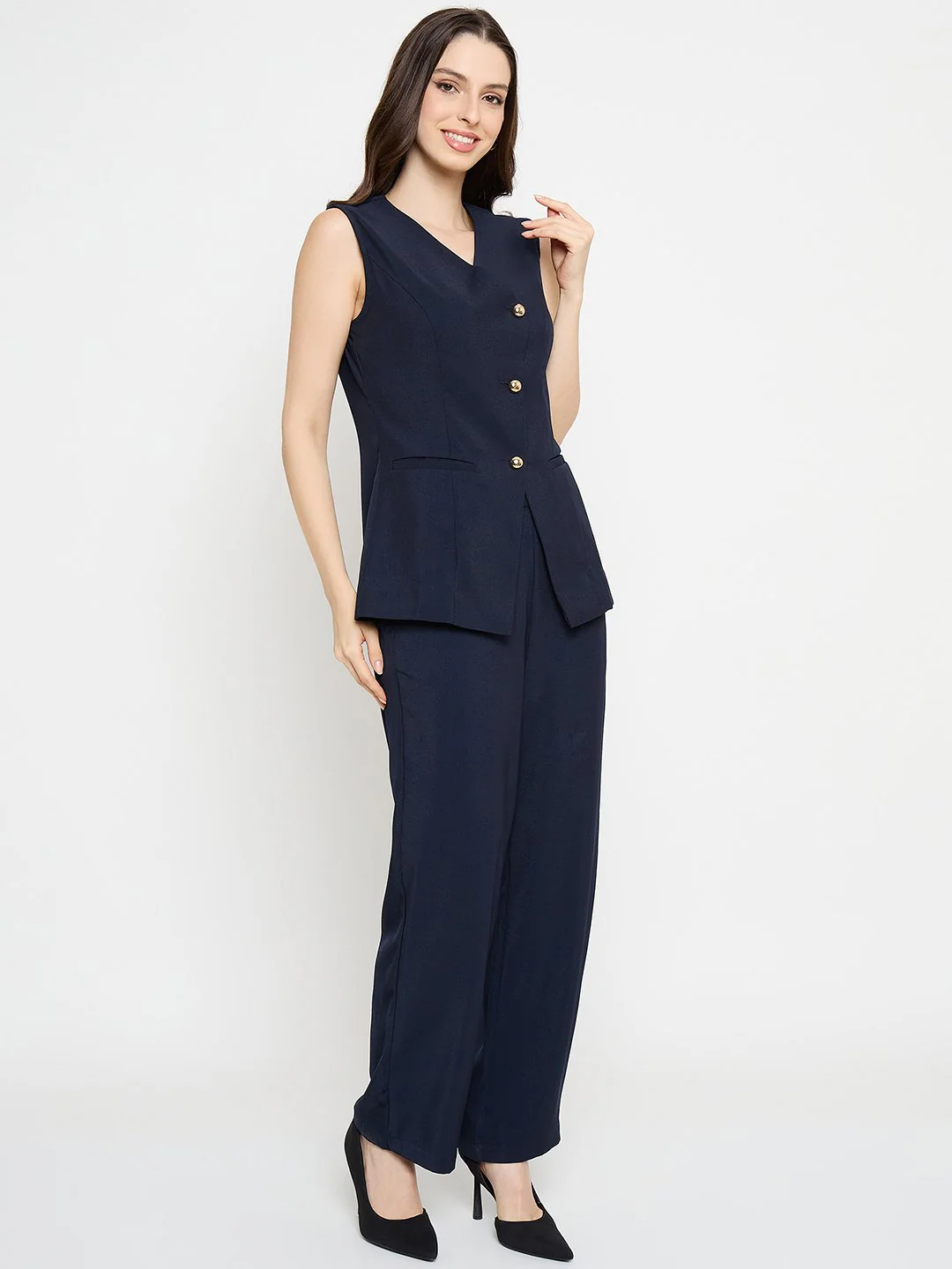 Madame Asymmetrical Neck Navy Blue Top - Image 4