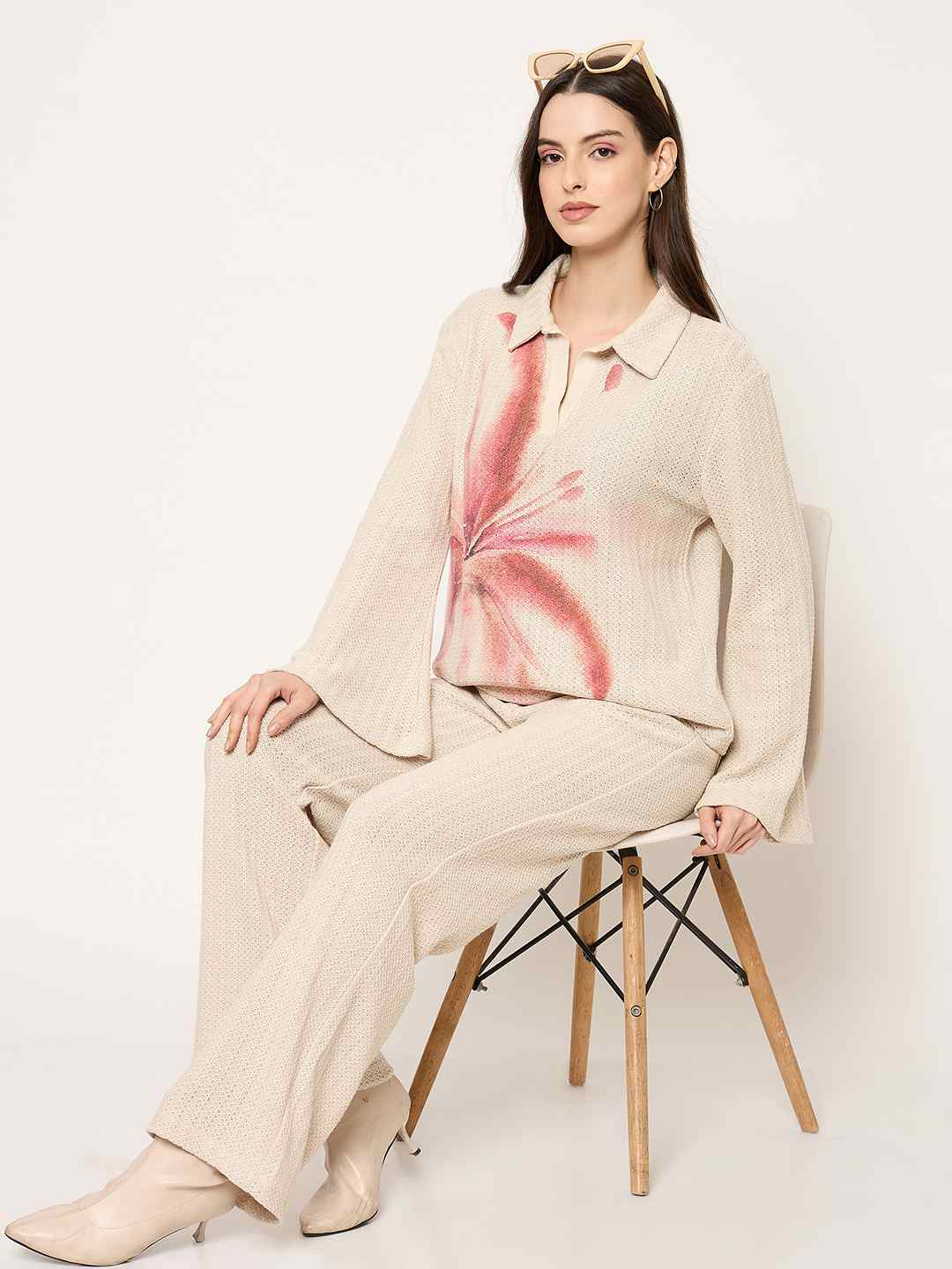 Madame Beige Floral Print Shirt - Image 2