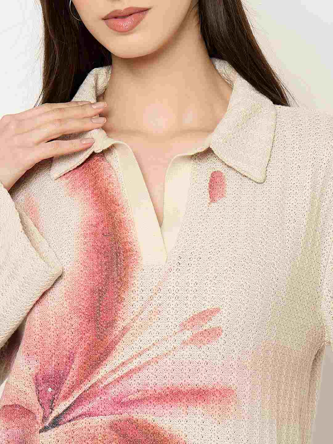 Madame Beige Floral Print Shirt - Image 7
