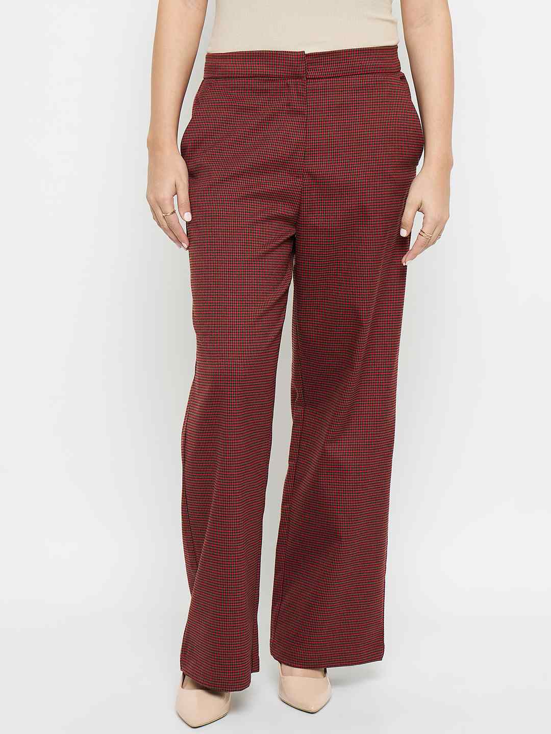 Madame Solid Red Flared Trousers - Image 2