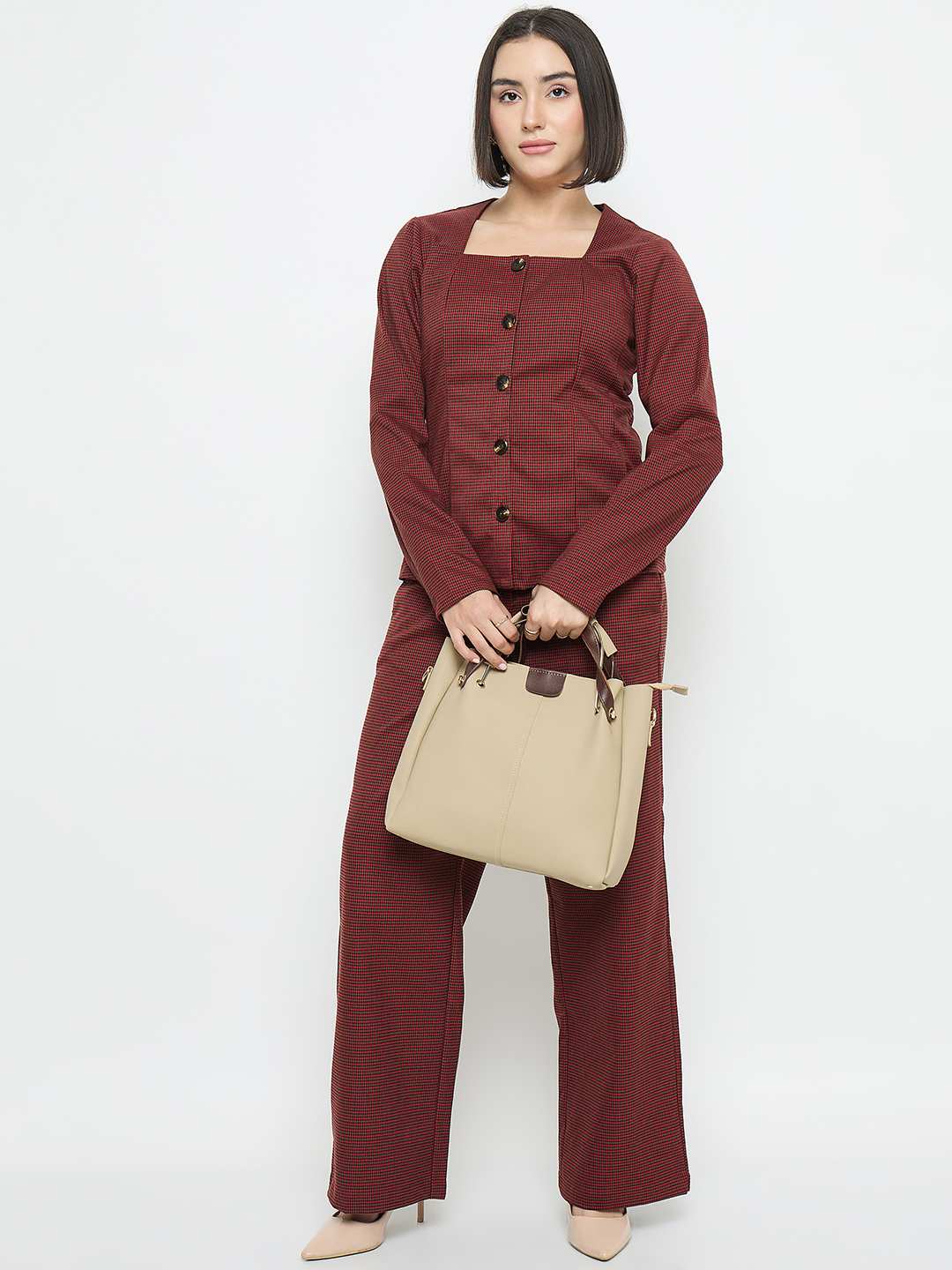 Madame Solid Red Flared Trousers - Image 4