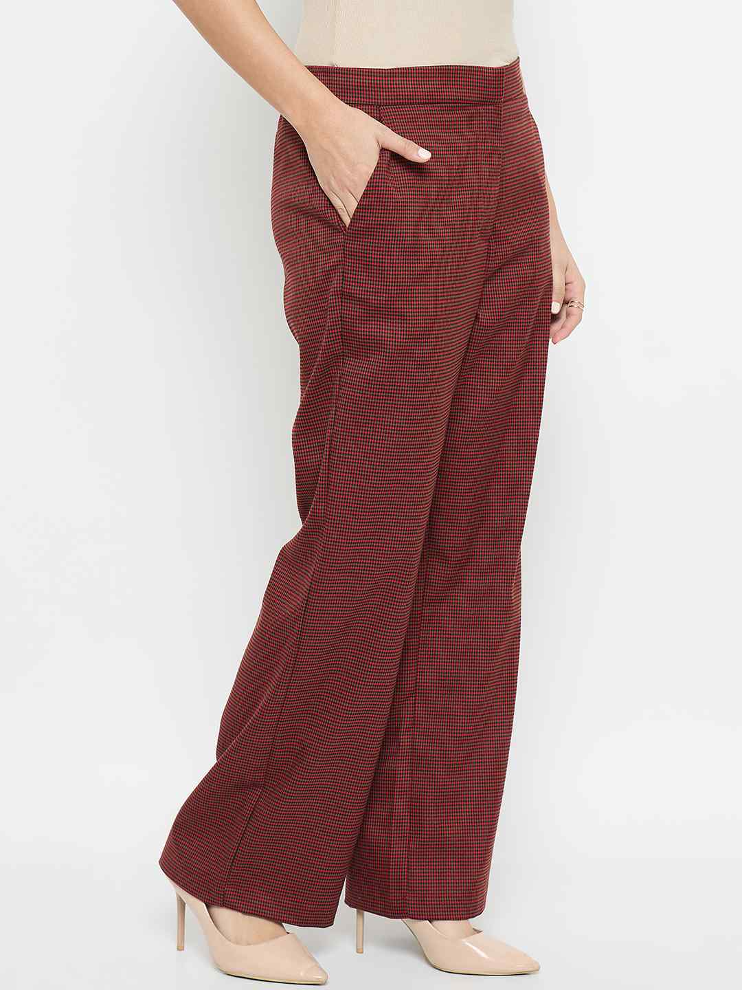 Madame Solid Red Flared Trousers - Image 5