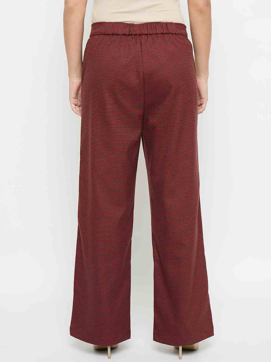 Madame Solid Red Flared Trousers - Image 7