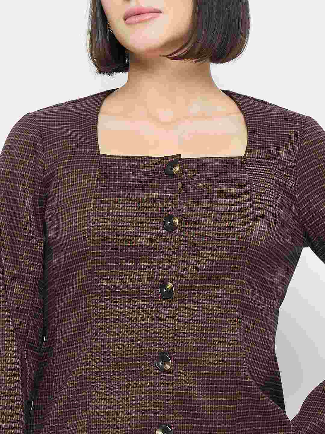 Madame Solid Button Down Brown Top - Image 7
