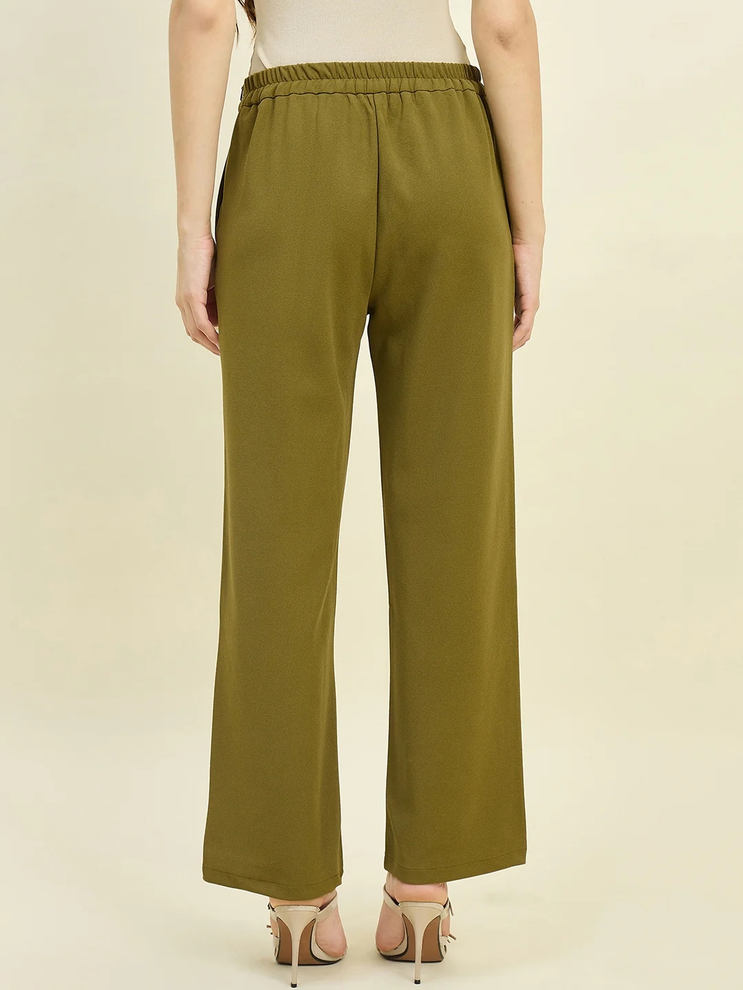 Madame Solid Olive Straight Fit Trousers - Image 7