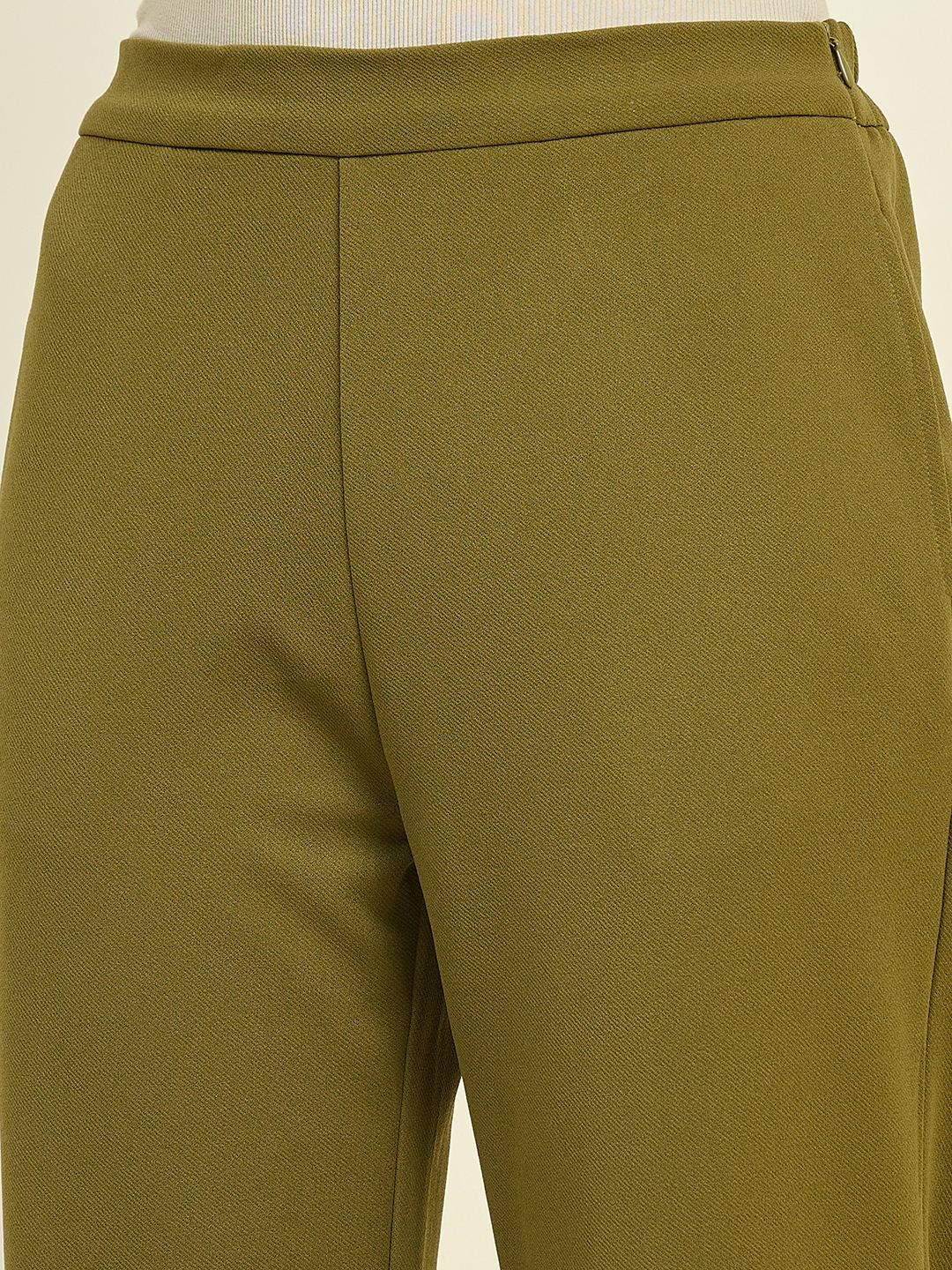 Madame Solid Olive Straight Fit Trousers - Image 8