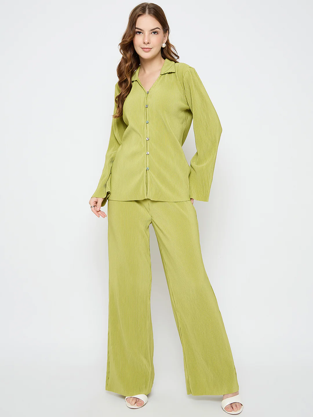 Madame Solid Shirt and Bottom Lime Green Co-ord Set - Image 3