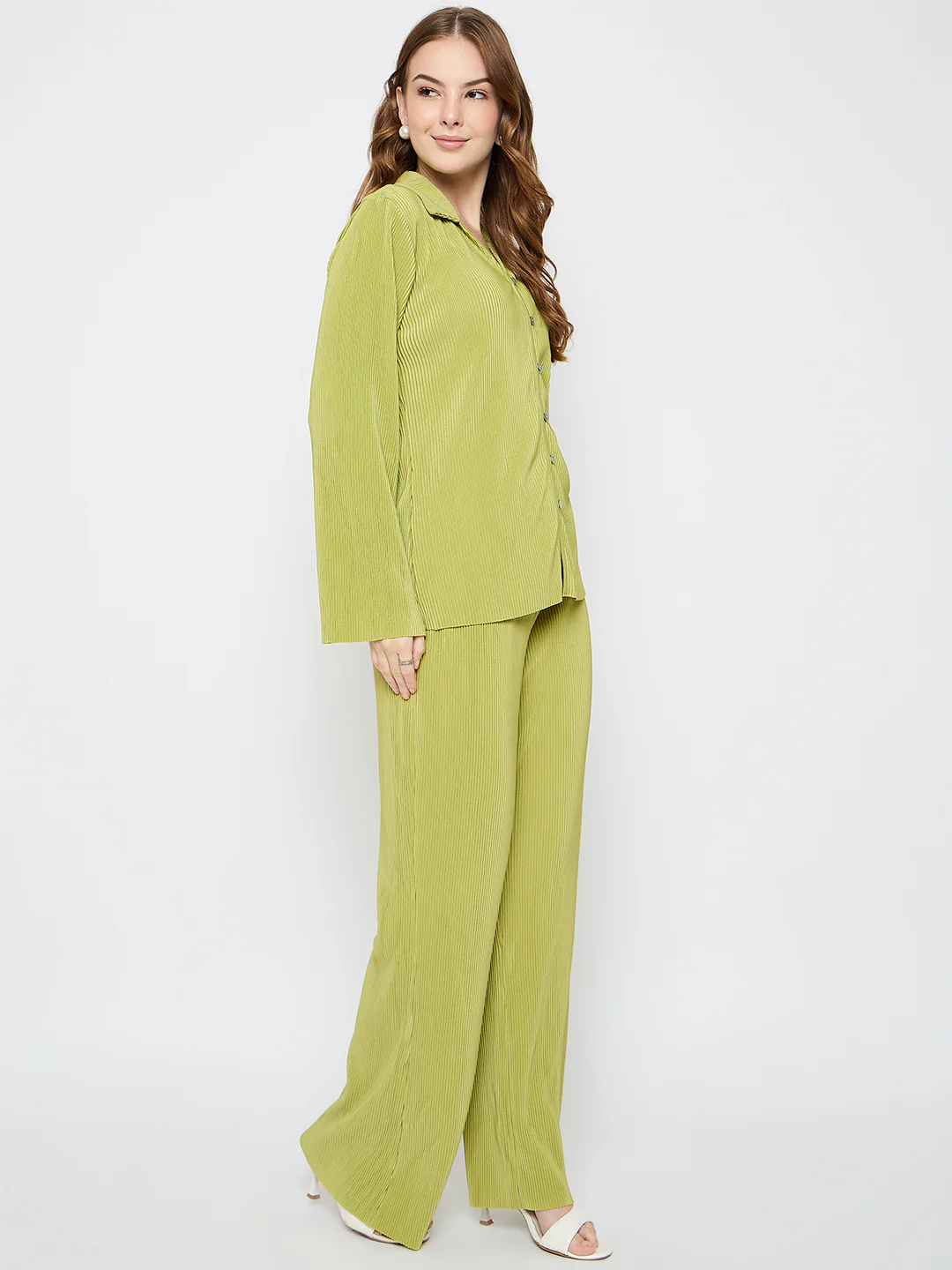 Madame Solid Shirt and Bottom Lime Green Co-ord Set - Image 4