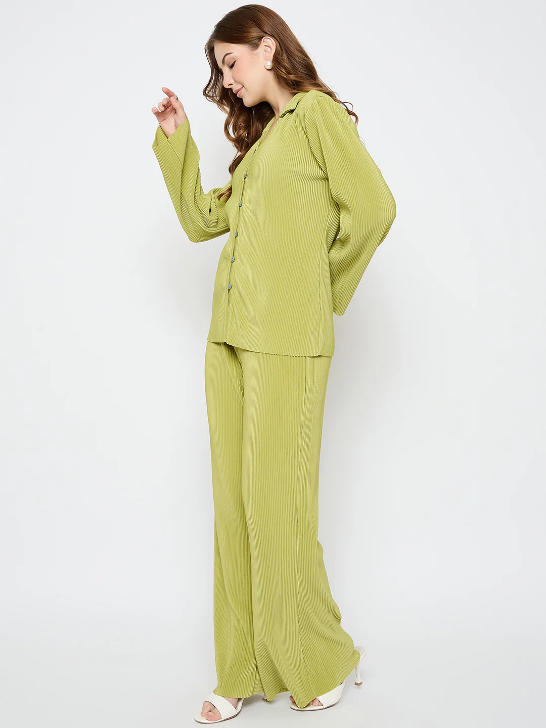 Madame Solid Shirt and Bottom Lime Green Co-ord Set - Image 5