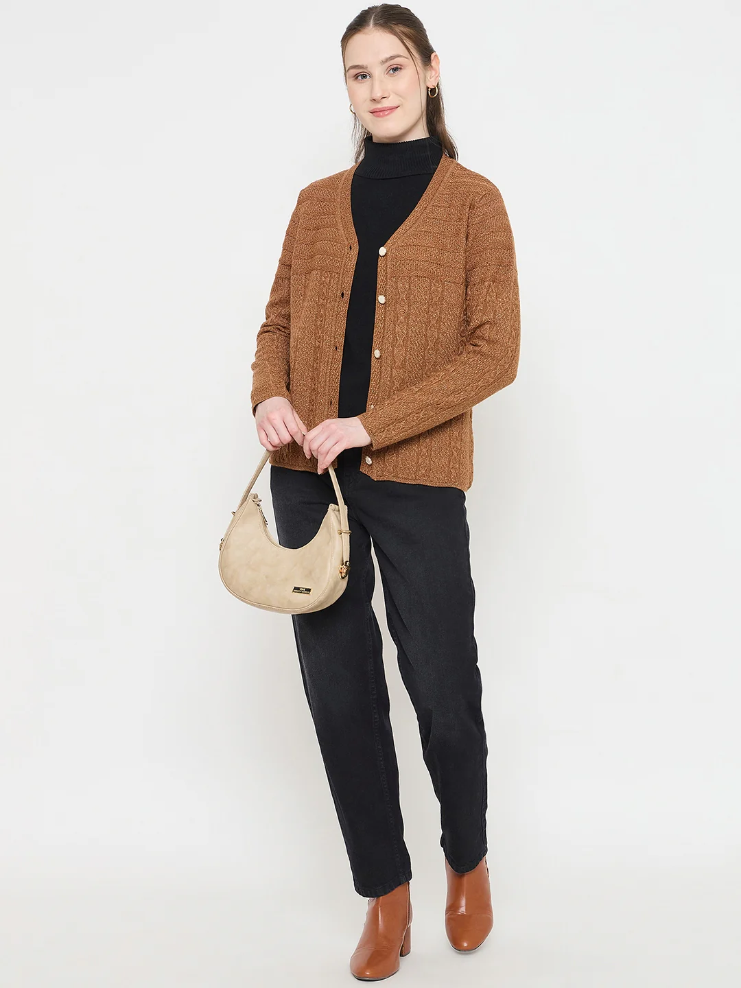 Madame Brown V-Neck Cardigan with Buttons - Image 3