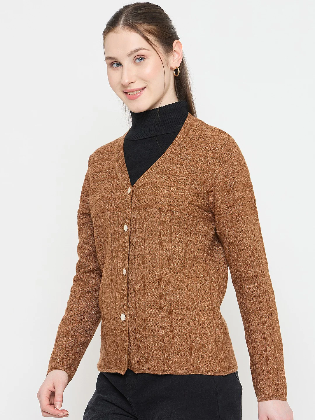 Madame Brown V-Neck Cardigan with Buttons - Image 5