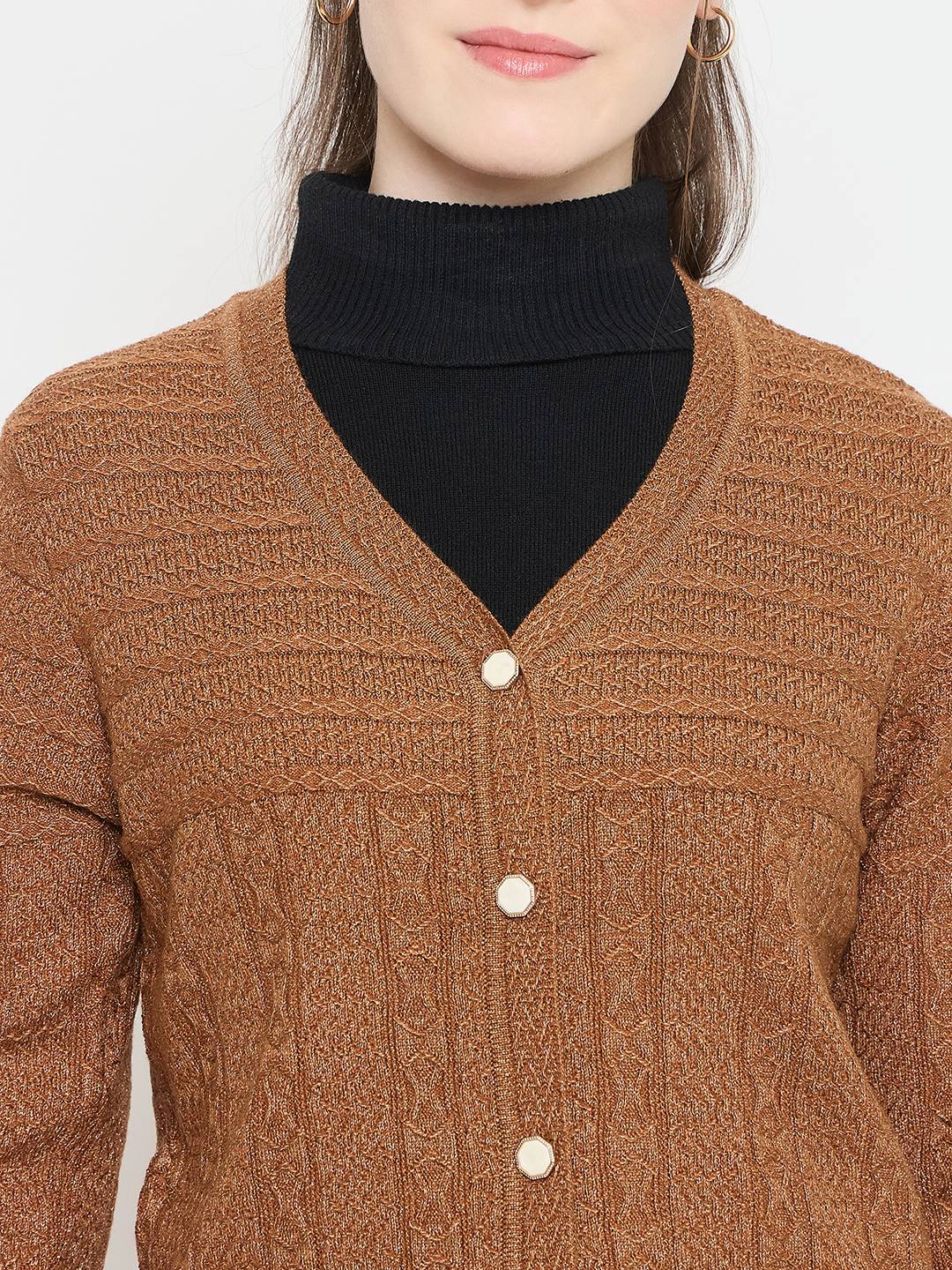 Madame Brown V-Neck Cardigan with Buttons - Image 7
