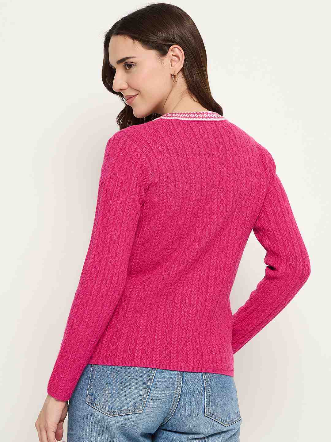 Madame V-neck Hot Pink Cardigan - Image 6