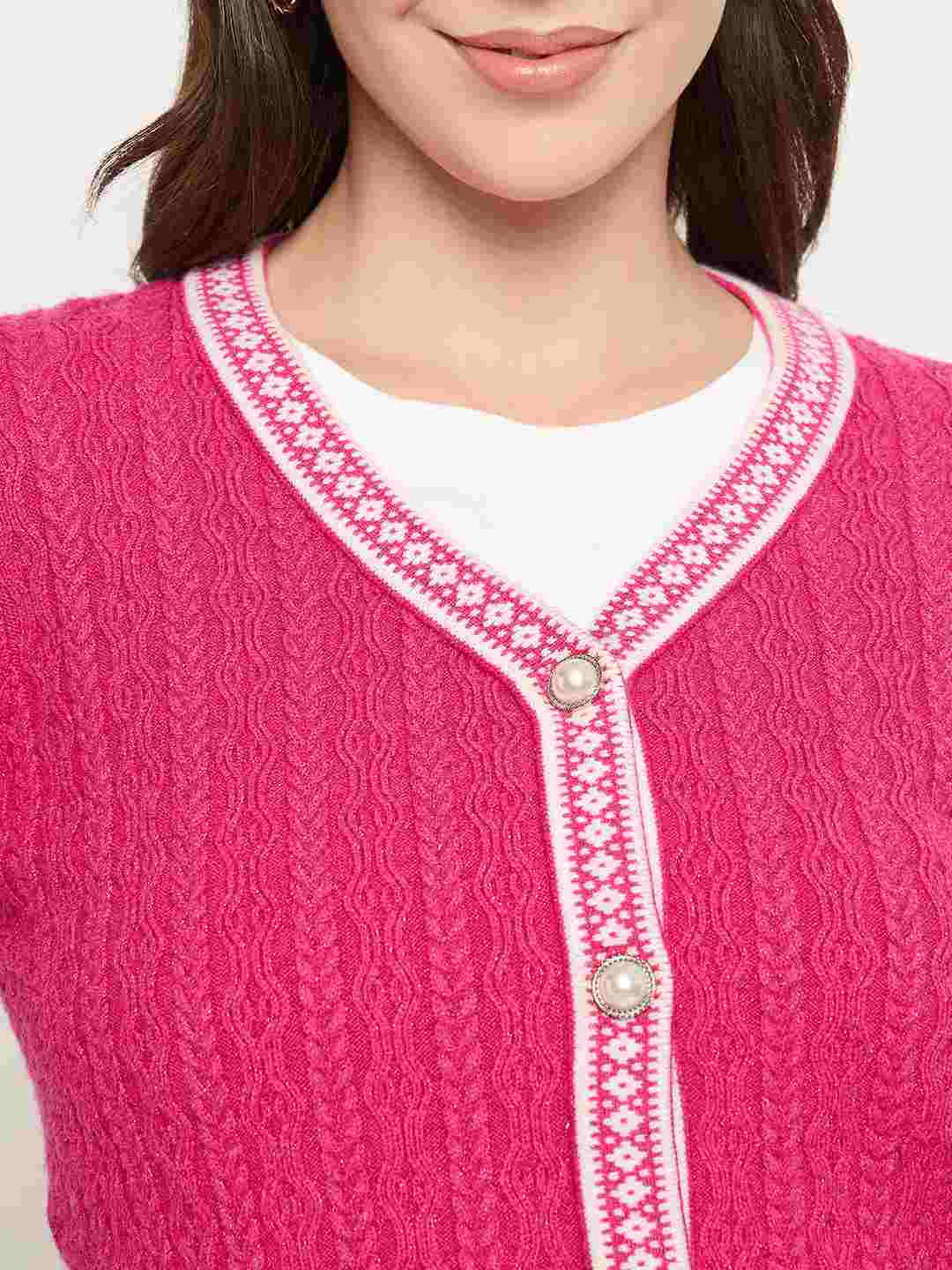 Madame V-neck Hot Pink Cardigan - Image 7