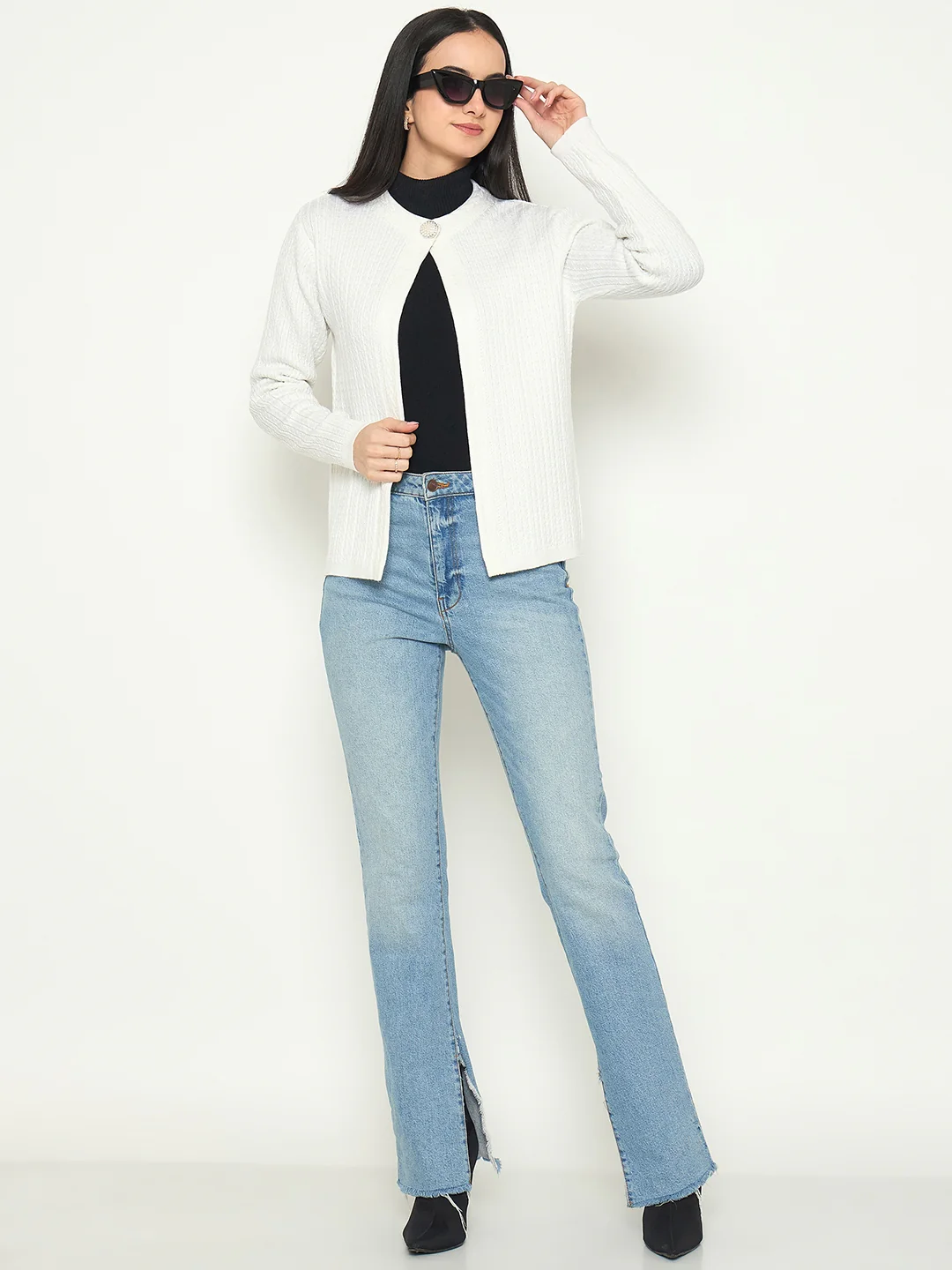 Madame White Single Button Off White Cardigan - Image 2