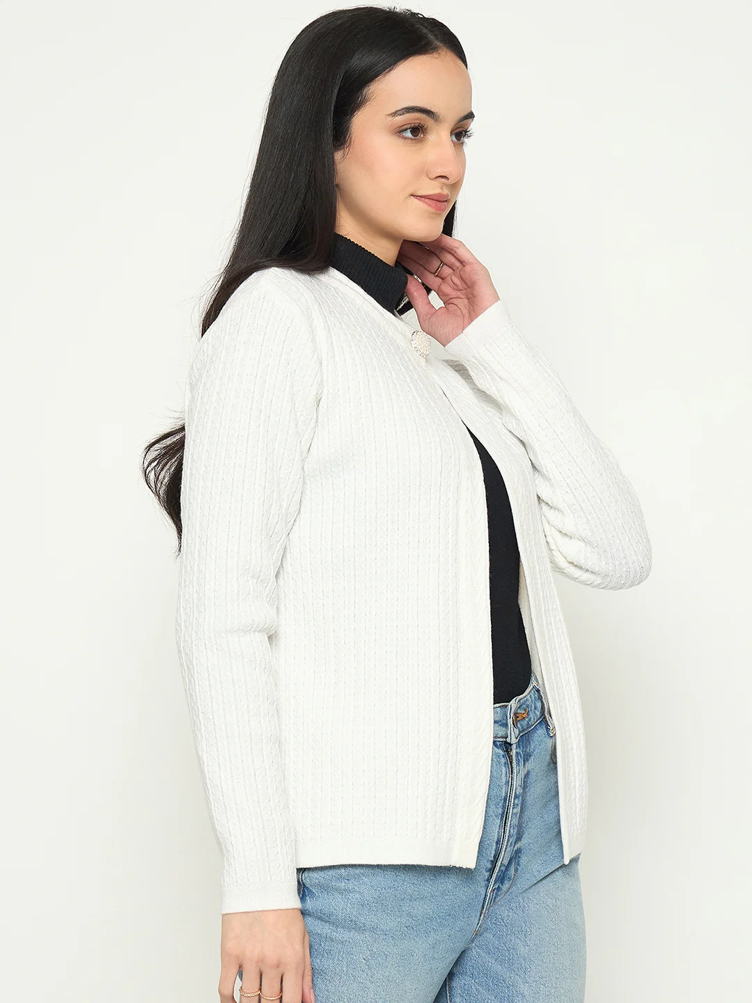 Madame White Single Button Off White Cardigan - Image 3