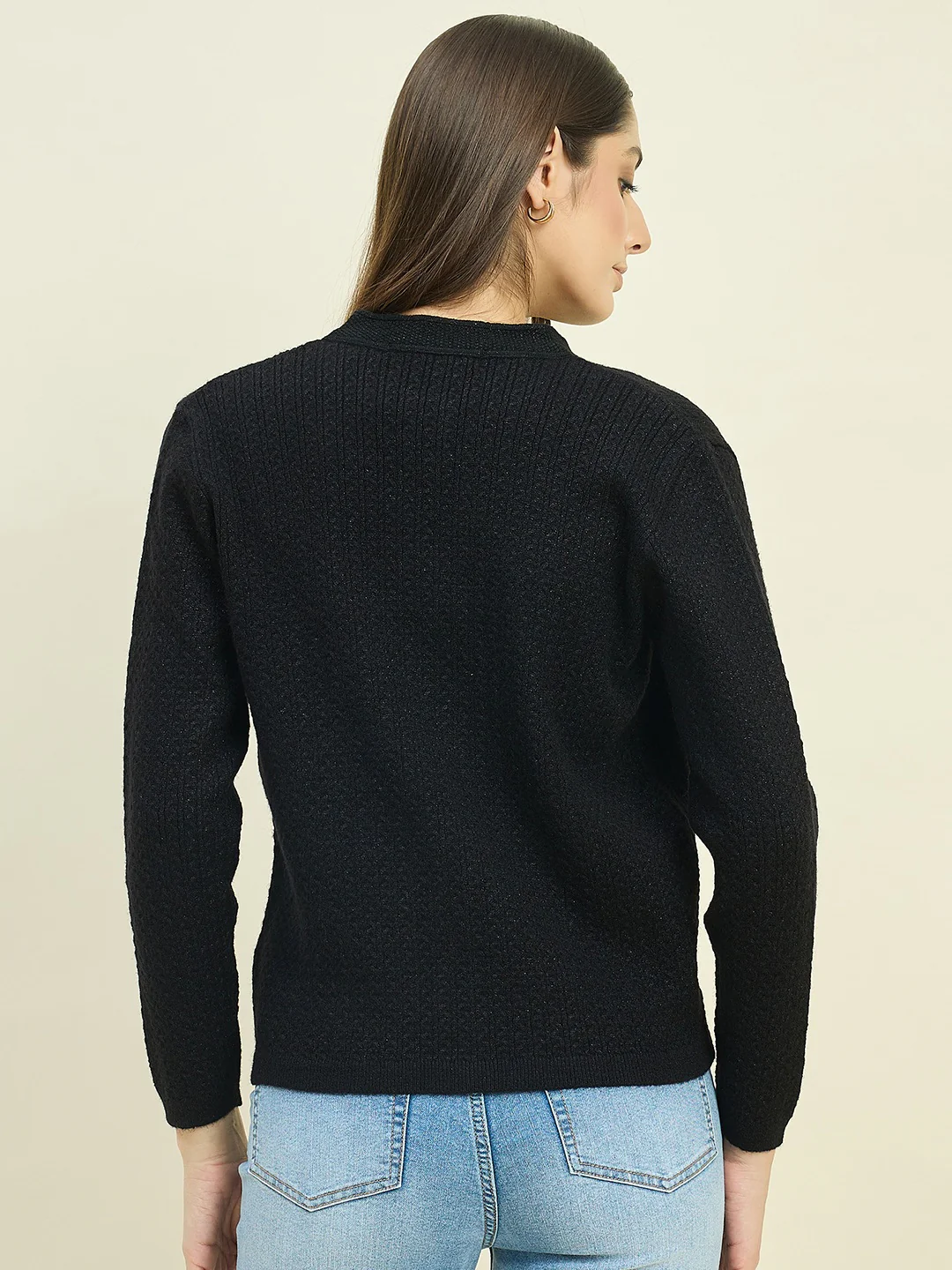 Madame Round Neck Black Knit Cardigan - Image 6