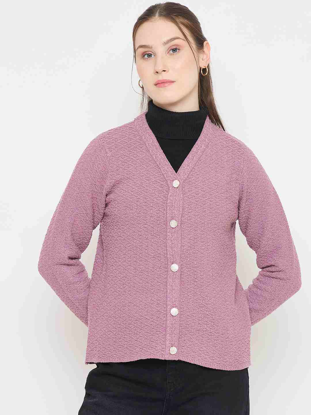 Madame V-Neck Pink Cardigan with  Buttons - Image 2