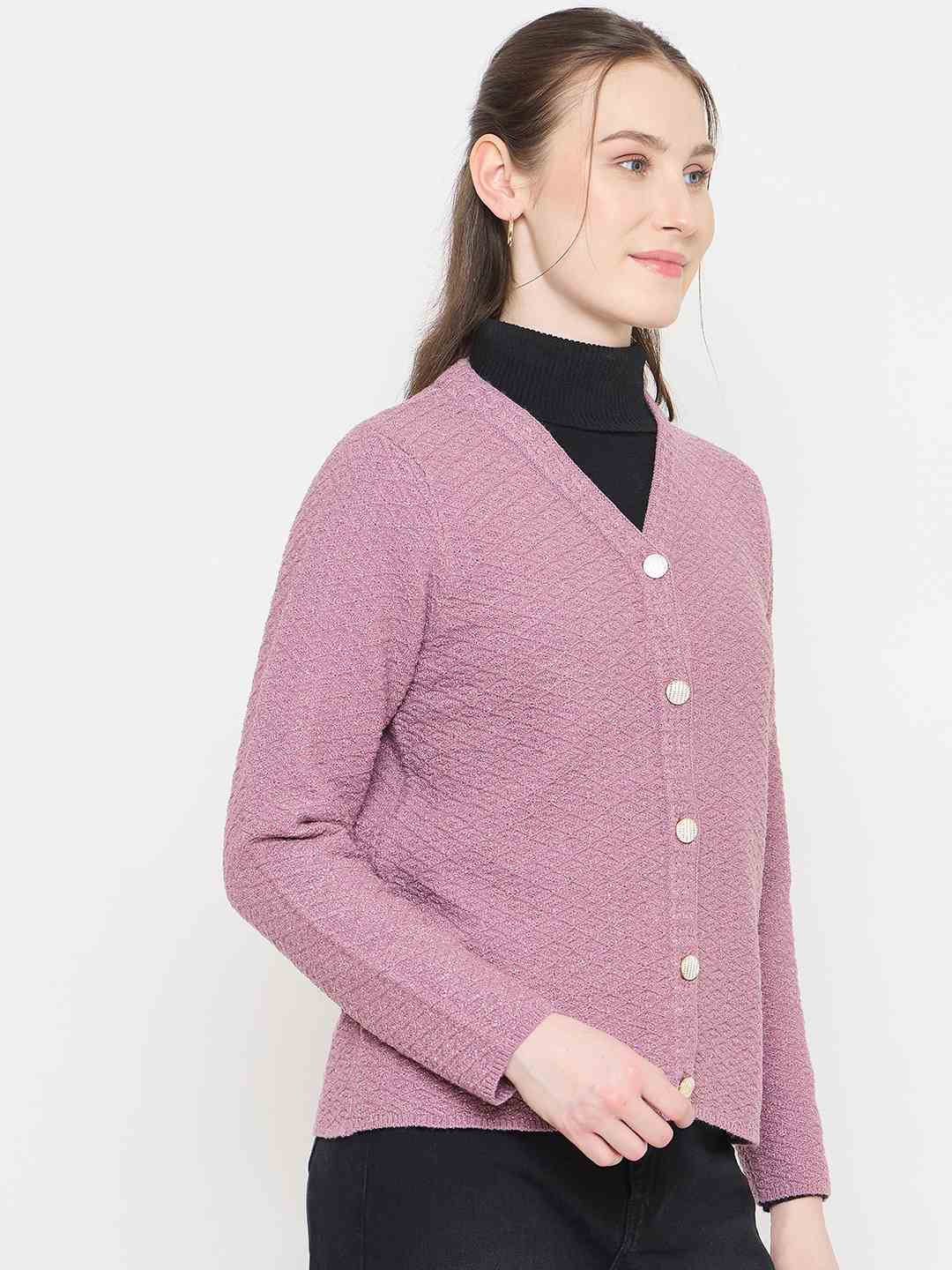 Madame V-Neck Pink Cardigan with  Buttons - Image 4