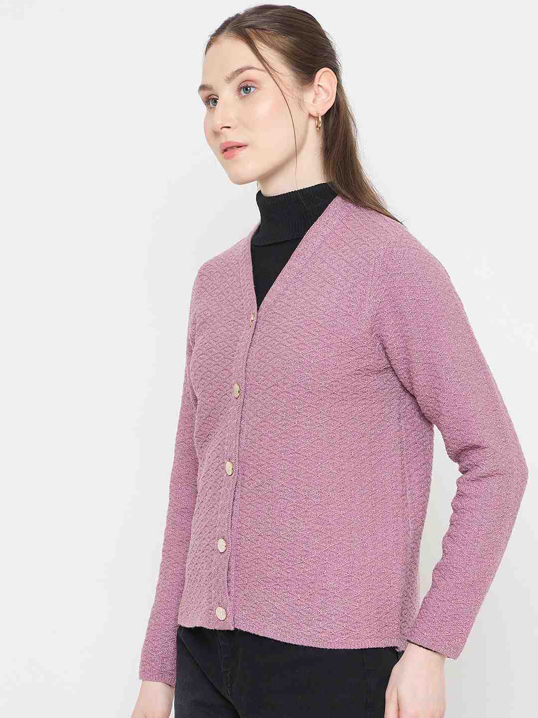 Madame V-Neck Pink Cardigan with  Buttons - Image 5