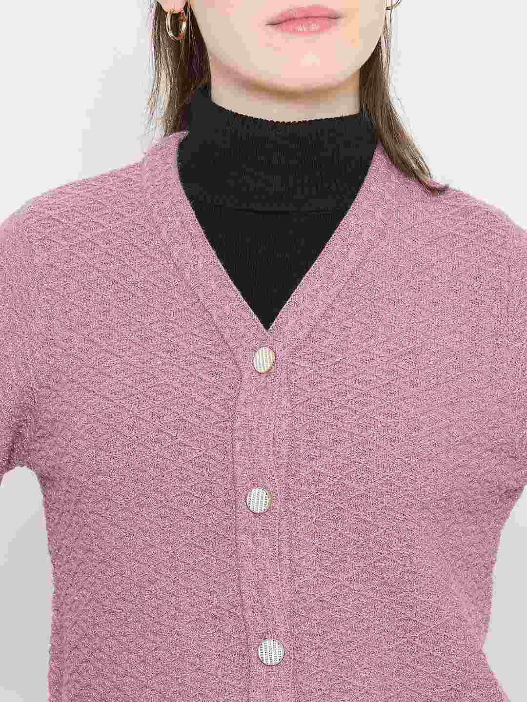 Madame V-Neck Pink Cardigan with  Buttons - Image 7