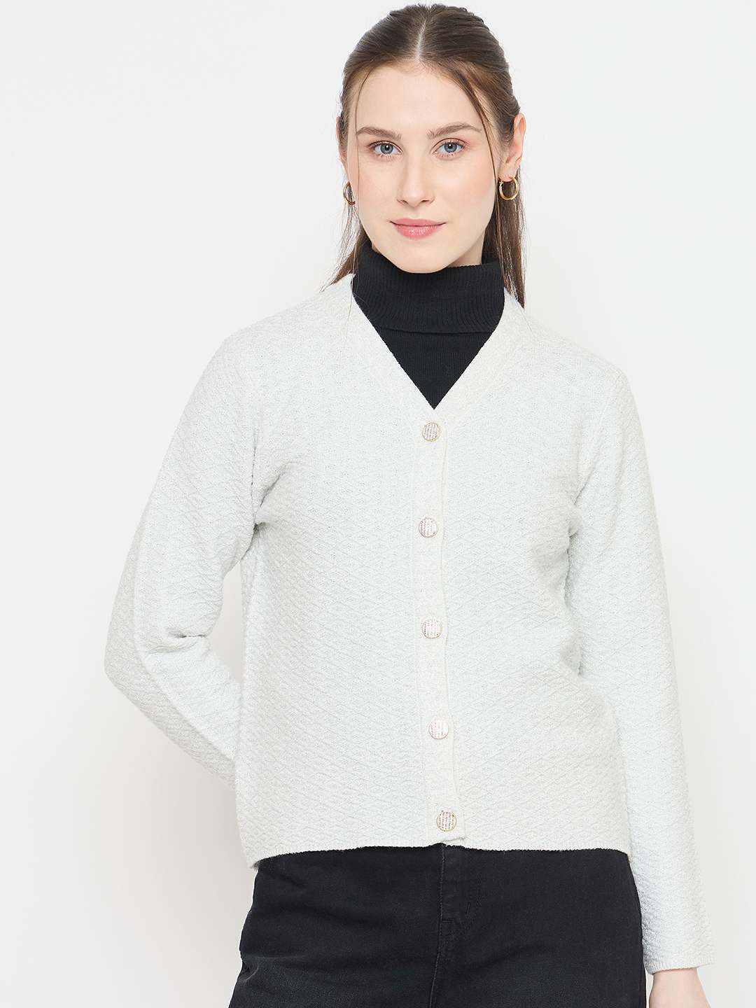Madame V-Neck Cardigan with  Buttons - Image 2
