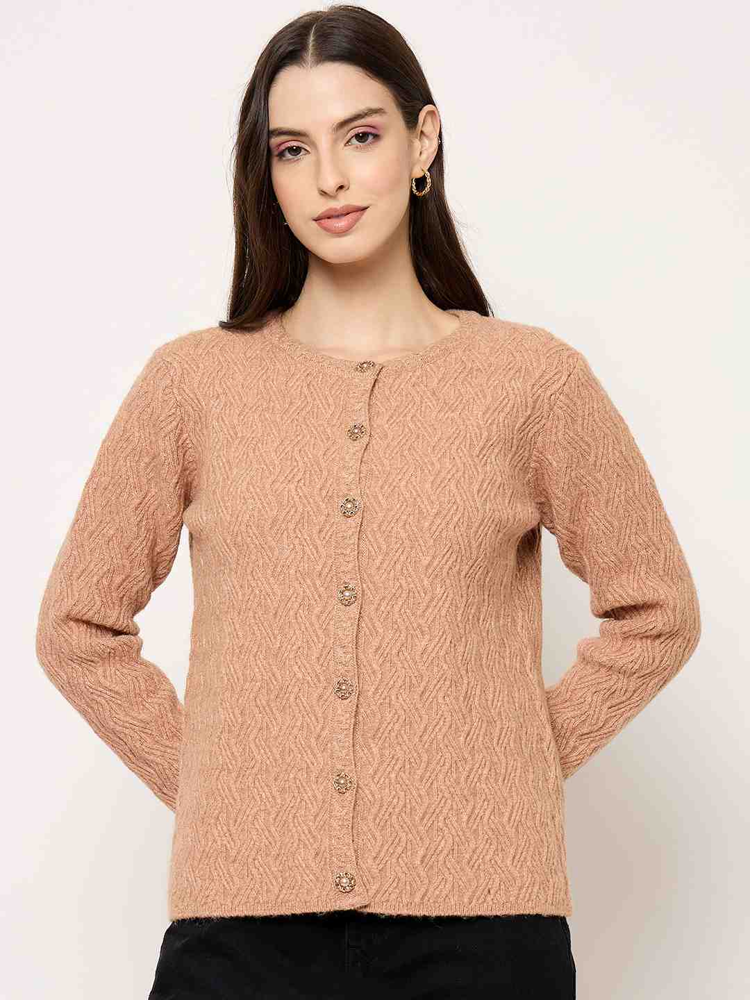Madame Peach Crew Neck Cardigan with Buttons - Image 2
