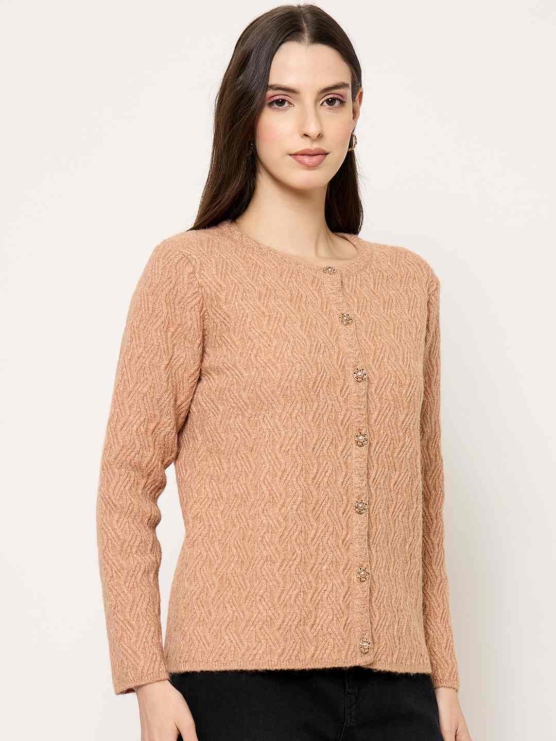 Madame Peach Crew Neck Cardigan with Buttons - Image 4