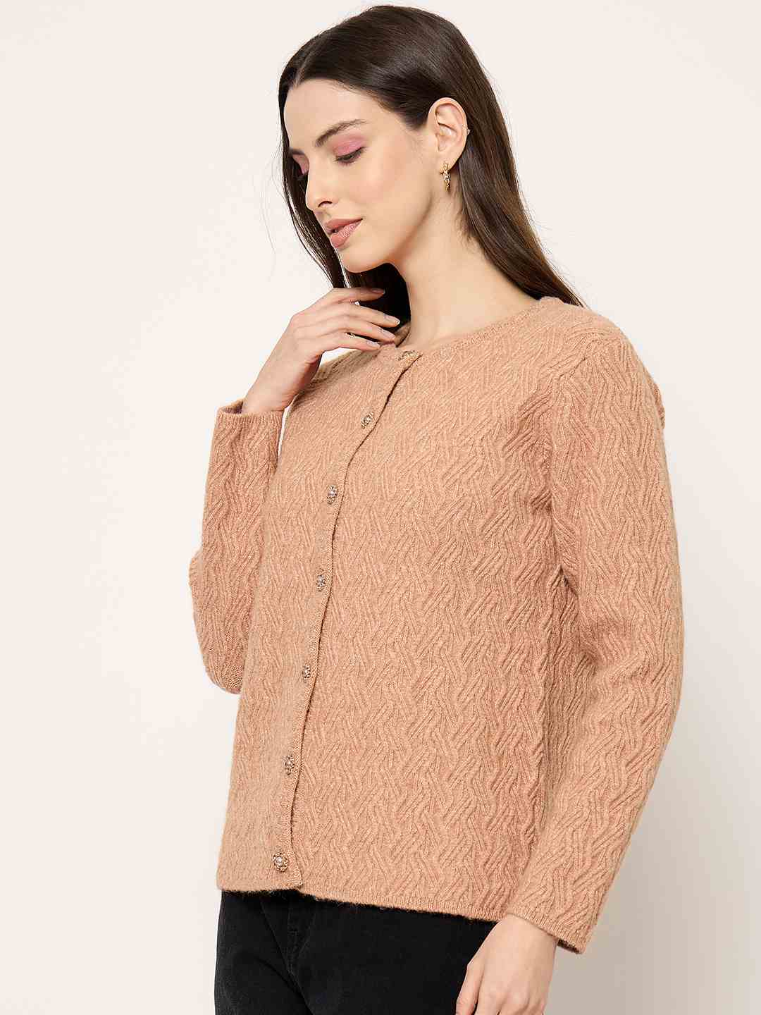 Madame Peach Crew Neck Cardigan with Buttons - Image 5